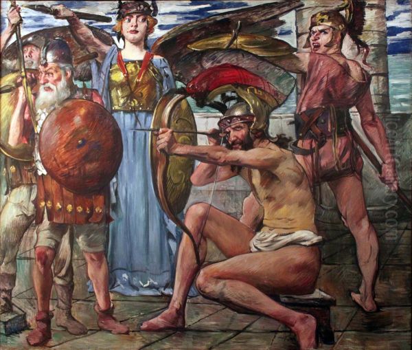 Odysseus in the battle with the suitors - view 1