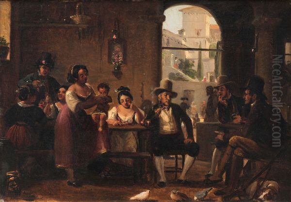 From a Roman Osteria. Pipe-Smoking Hunters and Italian Women - view 1