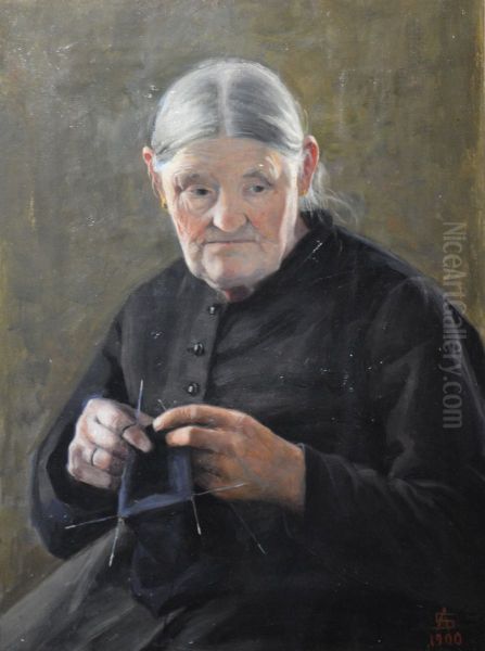 Old woman stitching - view 1