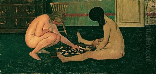 Naked Women playing Checkers - view 1