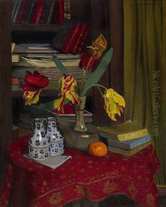 Tulipes perroquet, fond bibliotheque by Felix Vallotton
