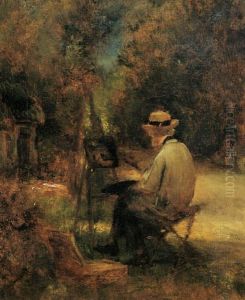 Portrait of the artist at his easel by Jules Dupre