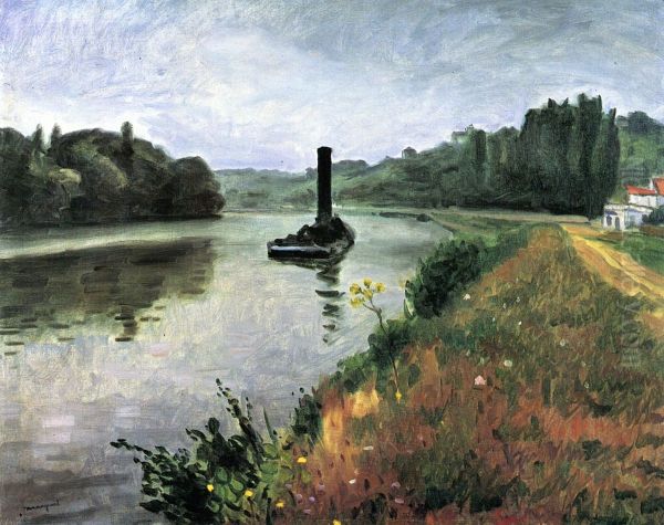 Tugboat on the Seine at Mericourt - view 1