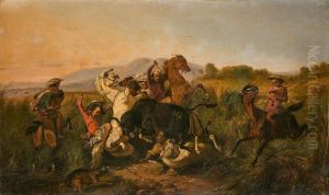 La Chasse au taureau sauvage by Raden Saleh