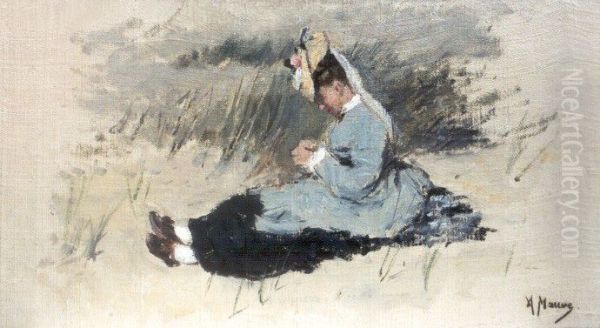 Portrait of Ariette (Jet) Carbentus, the Artist's Wife. in the Dunes - view 1