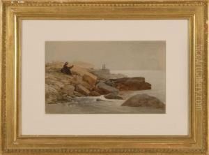 Rocky Coastal Scene With Figures by James Wells Champney