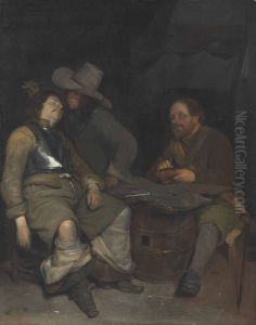 A Guardroom Interior with a Soldier Blowing Smoke by Gerard Ter Borch