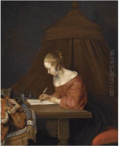 A Young Lady Writing at her Desk by Gerard Ter Borch