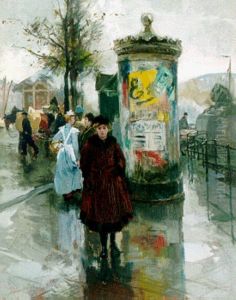 Advertising column and figures at the Vierleeuwenbrug in Rotterdam