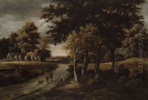 Wooded Landscape with Figures on a Path by Meindert Hobbema