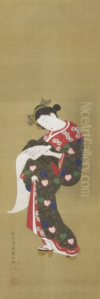 Young woman reading a scroll - view 1