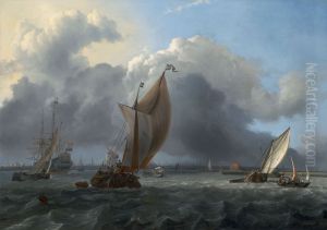 Ships in a Gale on the IJ before the City of Amsterdam by Ludolf Bakhuizen