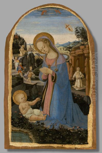 The Adoration of the Christ Child with Saint Francis of Assisi Receiving the Stigmata; Tobias and the Angel; Saint John the Baptist in the Wilderness; and the Penitent Saint Jerome - view 1