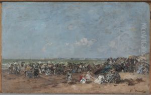 Beach Scene in Trouville by Eugene Louis Boudin