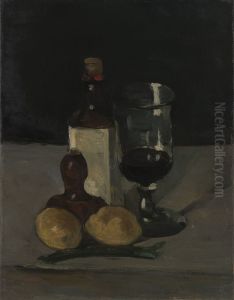 Bouteille, verre et citrons by Paul Cezanne