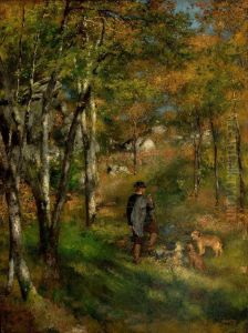 Le peintre Jules Le Coeur et ses chiens dans la foret de Fontainebleau by Pierre Auguste Renoir