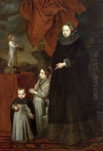 Portrait of Marquise Lomellini, with her children at prayer by Sir Anthony Van Dyck