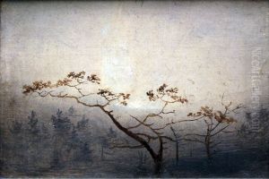 Trees at sunrise in autumn by Carl Blechen