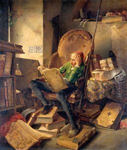 Don Quichotte reading in his armchair by Adolf Schrodter