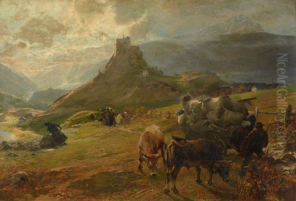 Mountain landscape with cows. Tarasp - view 1