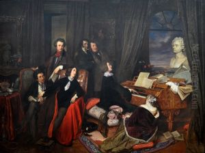Franz Liszt am Flugel phantasierend by Josef Franz Danhauser