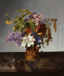 Gartenblumenstrauss im Krug by Johann Wilhelm Preyer