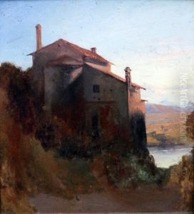 Italian Monastery Building on the Water's Edge by Carl Blechen