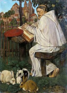 Reading monk by Fritz Boehle