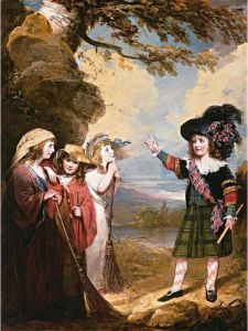 Four Children Playacting As Macbeth And The Three Witches
