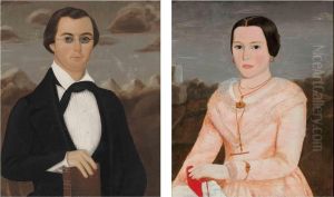 Portraits Of A Man In Spectacles And A Young Woman In A Pink Dress by Joseph Goodhue Chandler