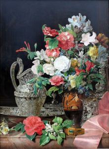 Blumenstrauss mit Silbergefassen und antiker Vase by Ferdinand Georg Waldmuller