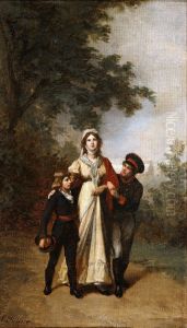 Queen Luise with her sons in the park by Luisenwahl by Carl Steffeck