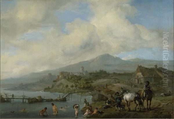 Riverscene with bathers / Riverside with bathers - view 1