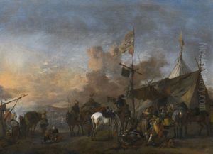 Soldiers and Horses at a Sutler's Tent