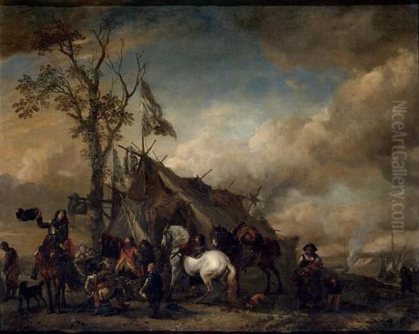 Soldiers and Horsemen at a Sutler's Booth - view 1
