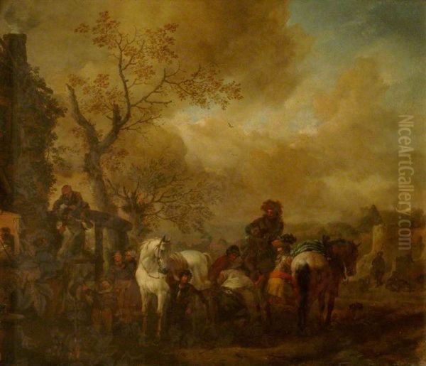 A Farrier's Shop with a White Horse Being Shod - view 1