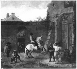 Horseman in a courtyard by Philips Wouwerman