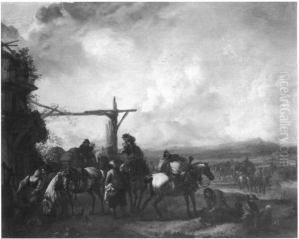 Horsemen resting at an inn - view 1