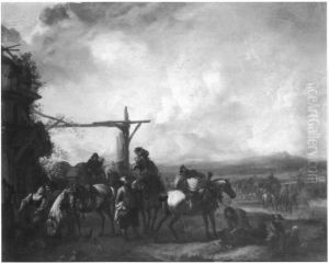 Horsemen resting at an inn by Philips Wouwerman