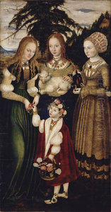 St Dorothea, St Agnes, St Kunigunde [left wing, recto]