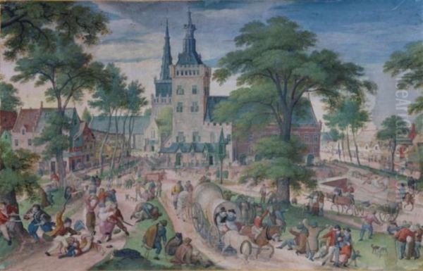 Dorfkirmes vor der Kirche und dem Schloss - view 1