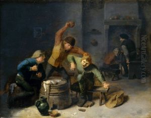Bauernrauferei beim Kartenspiel by Adriaen Brouwer