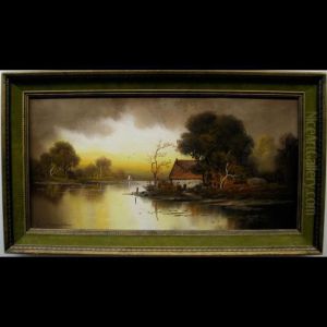 Riverside Cottage At Sunset by Winthrop Chandler