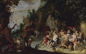 Feast of the gods in the forest by Adriaen Van Stalbemt