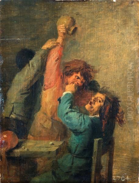 'Brawl between peasants playing dice - view 1