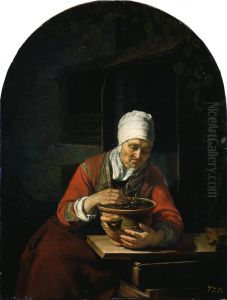 Old Woman with a Flowerpot by Frans van Mieris