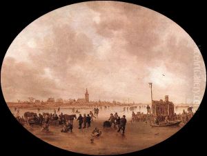 An Ice Track on a Frozen River by Jan van Goyen