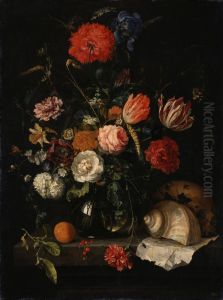 Memento Mori. Ein Totenkopf neben einem Blumenstrauss