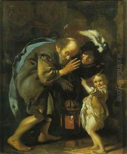 Diogenes searches for an honest person with his lantarn