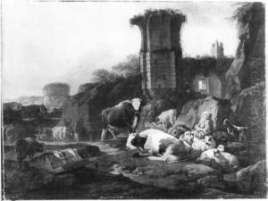 Shepherds and Cattle at he foot of Ruins Shepherds and Cattle at he foot of Ruins
